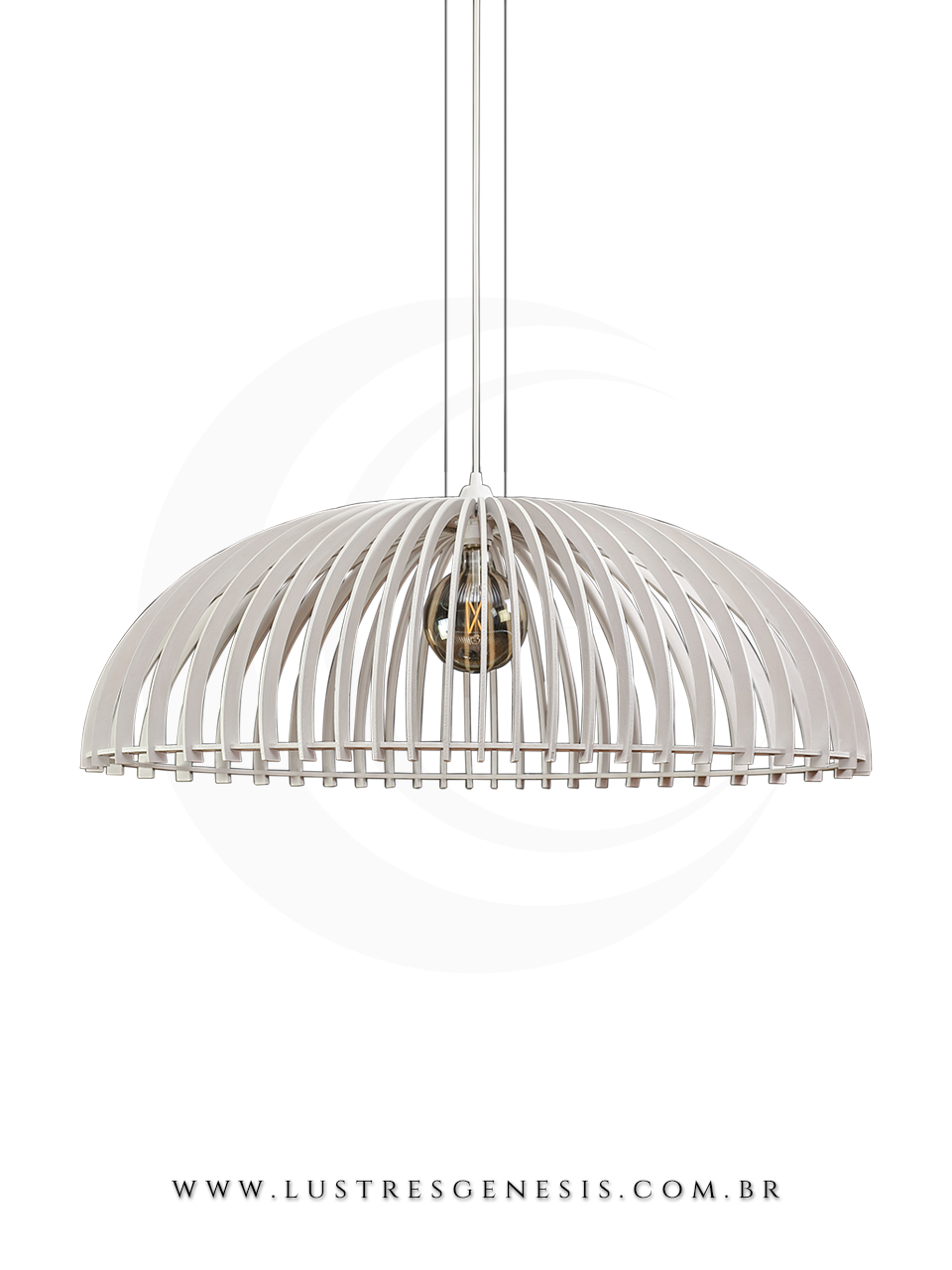 Lumin&aacute;ria pendente Elipse de madeira na cor branca, formato oval, ideal para mesa de jantar, quartos, salas e escrit&oacute;rios.